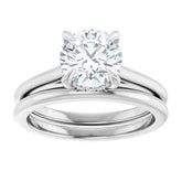 14K White Gold Round Brilliant Cut Solitaire Diamond Engagement Ring with Hidden Halo